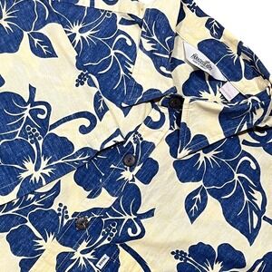 Paradise Bay Hawaiian Shirt Mens L Yellow Hibiscus Reverse Print Tropical Floral